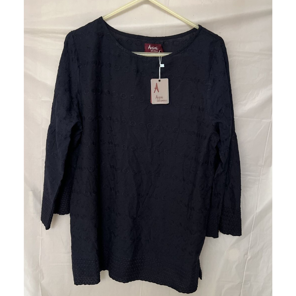 Avani del Amour Womens Floral Embroidery Tunic Top 3/4 Sleeve Size XL Nwt
